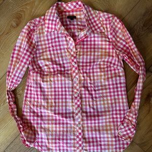 Talbots XS Pink, Orange, and White Gingham Button Down Shirt